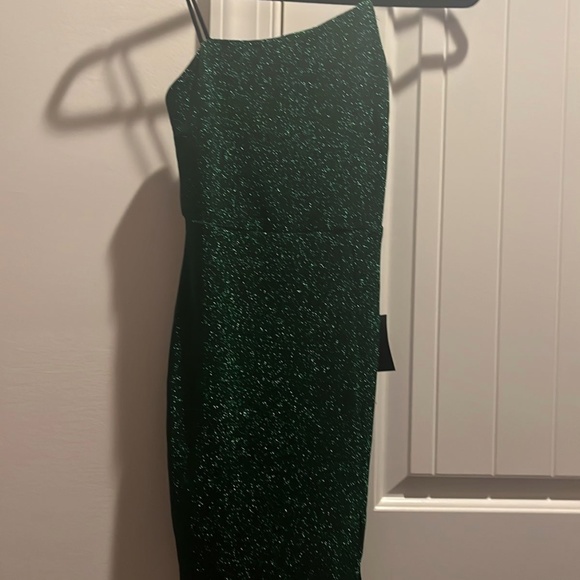 Lulus Take Me Anywhere Green Sparkly Asymmetrical Bodycon Mini Dress NWT - Picture 4 of 8